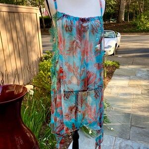 Vanita Rosa Turquoise & Coral Sheer Silk Dress